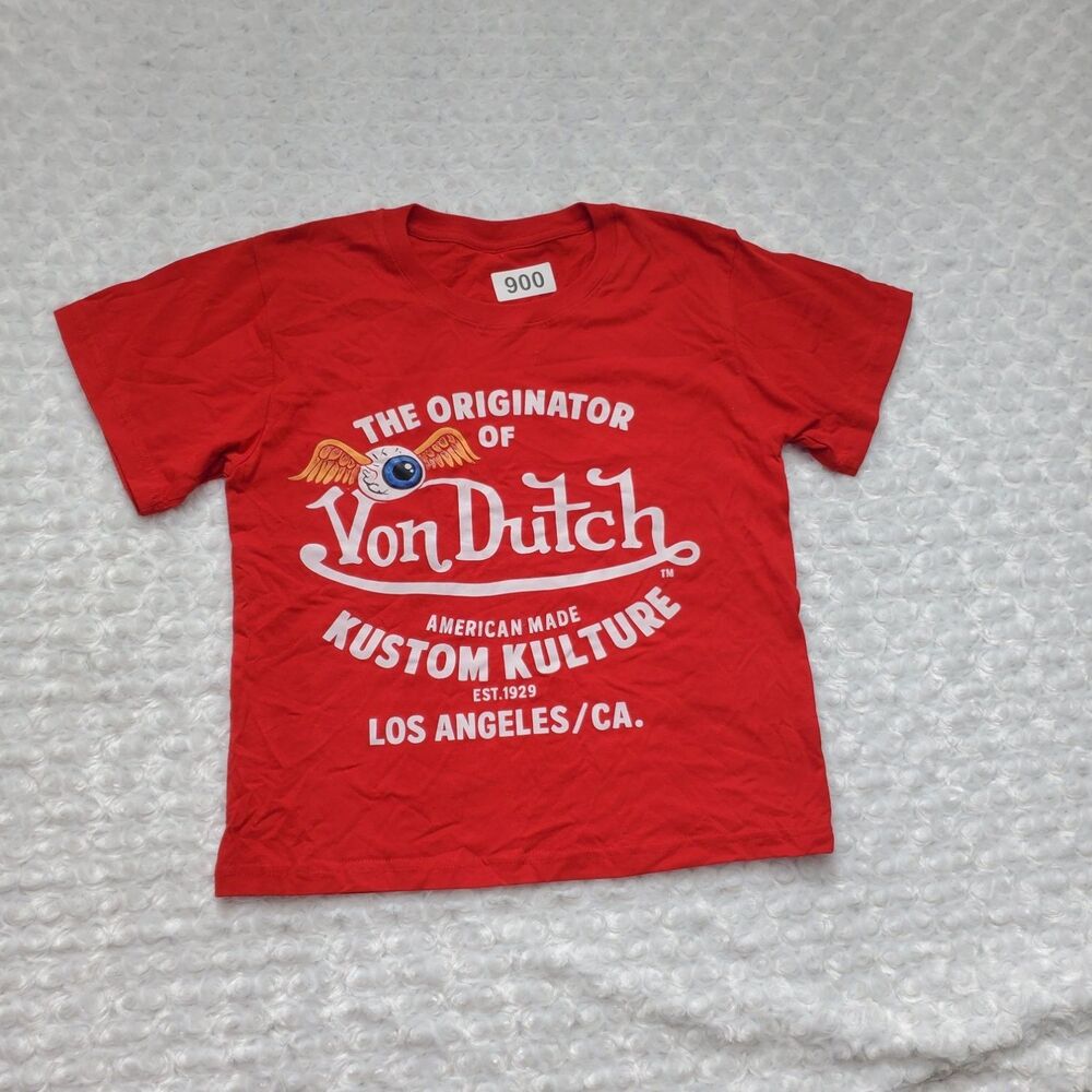 Von Dutch Flying Eyeball T-Shirt Modern Womens M Red Crew Neck Short Sleeve